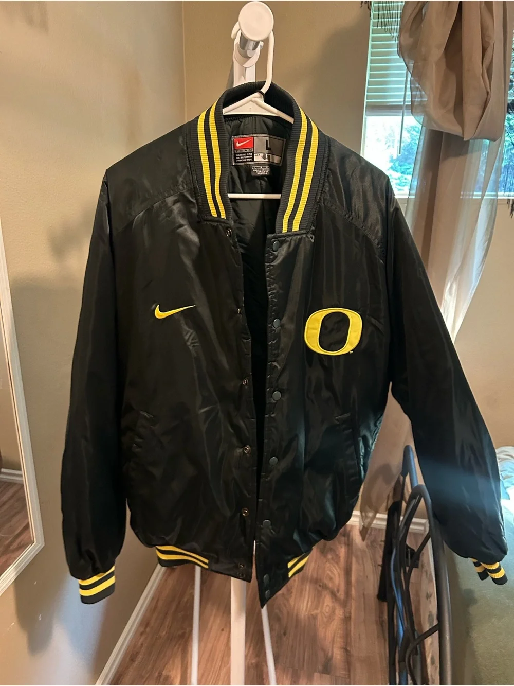 VTG 2002 Oregon Ducks Jacket Mens L Green Satin Bomber Nike Team NCAA